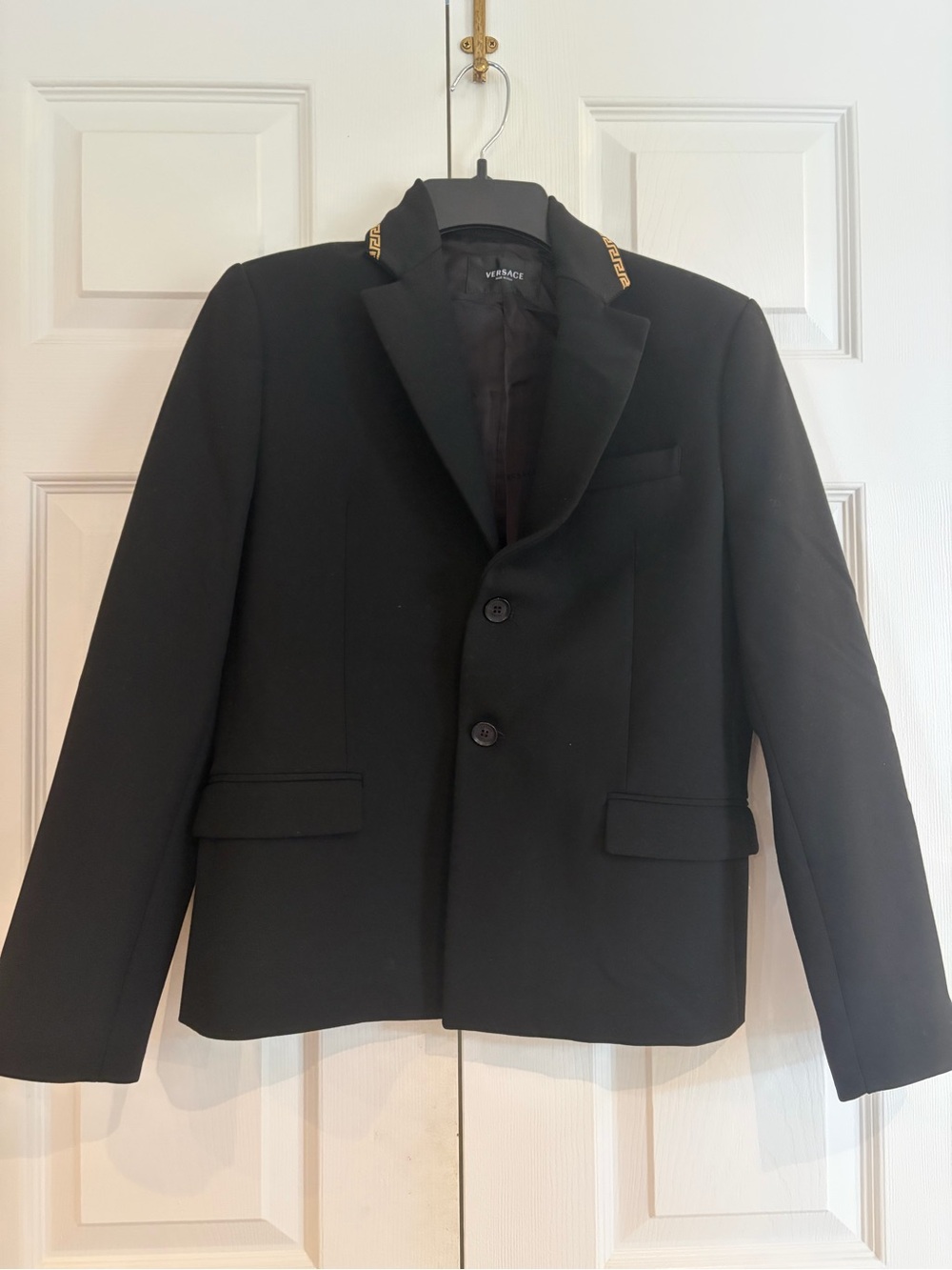 Versace Black Blazer with Gold Greca Collar Trim